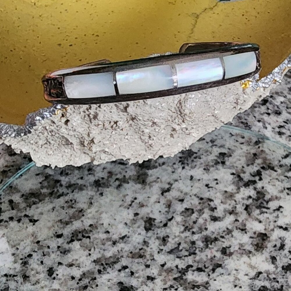 Vintage Navajo Custom Sterling Silver and Mother of Pearl Cuff Bracelet